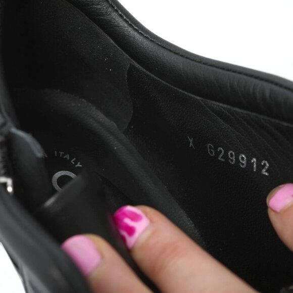 Chanel Patent Calfskin Leather Lambskin Lace Up Wedge Short Boots Black Silver - Picture 9 of 16